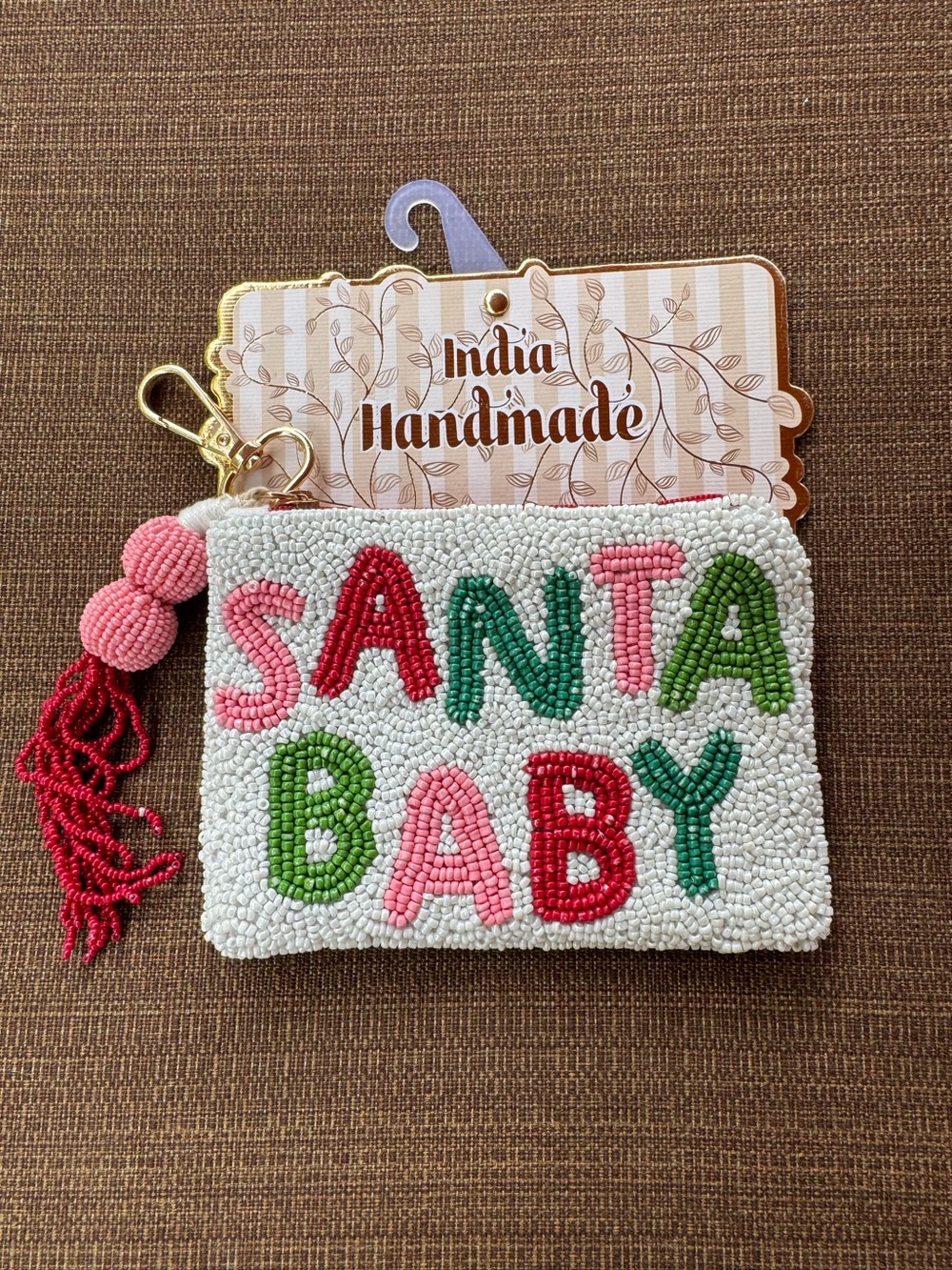 India Handmade 'Santa Baby' Beaded Key Pouch